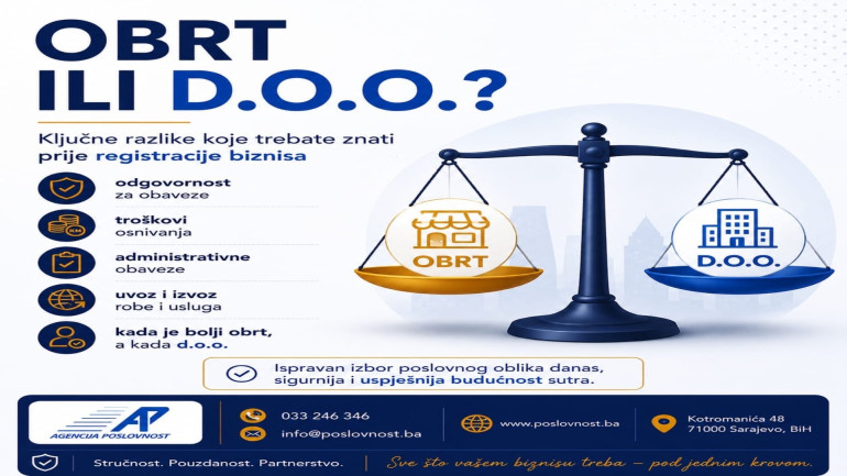 Ključne razlike između obrta i d.o.o.